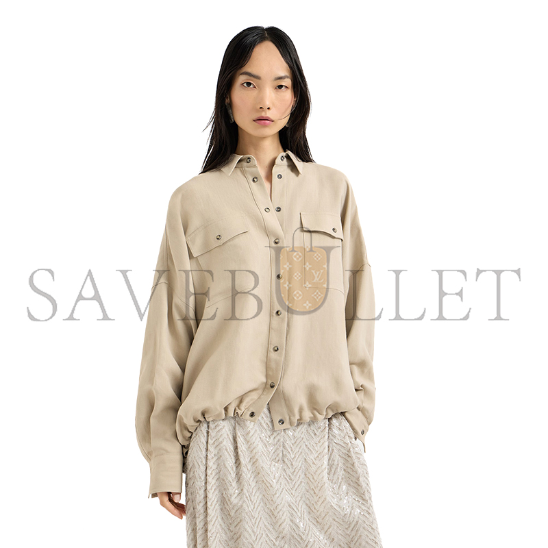 BRUNELLO CUCINELLI VISCOSE AND LINEN FLUID TWILL SHIRT 261MH126NE416